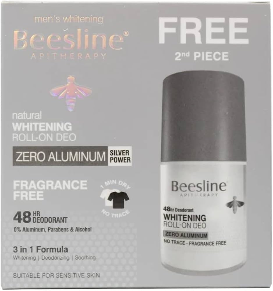 Beesline Natural Whitening Roll On Deodorant Zero Aluminum Fragrance Free Silver Power 2x50ml